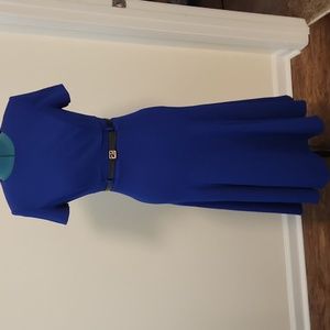 Calvin Klein belted blue office dress